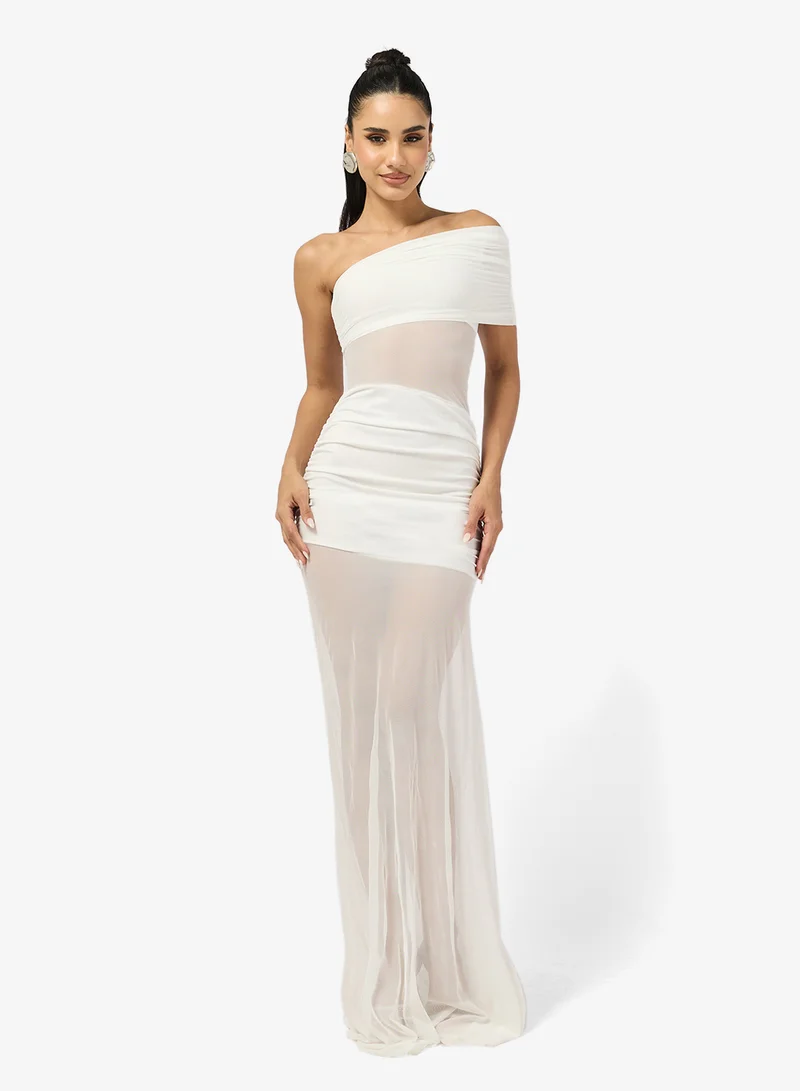 Ginger One Shoulder Ruched Mesh Dress